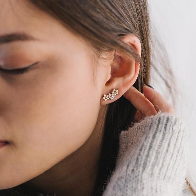Floral Climber Earrings - White
