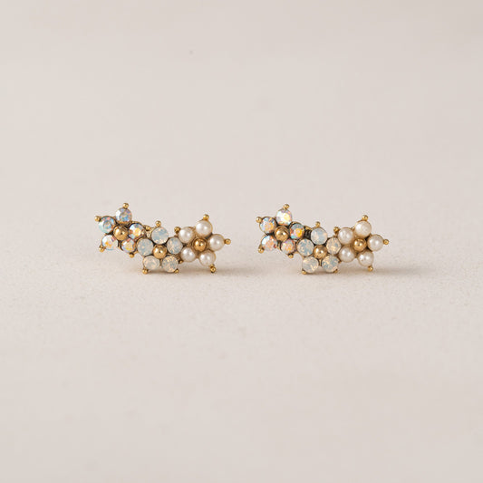 Floral Climber Earrings - White