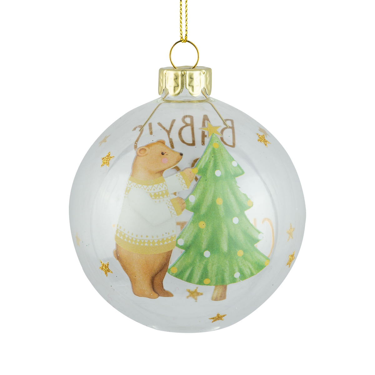 Baby's First Christmas Glass Ornament with Bear & Tree, 3"