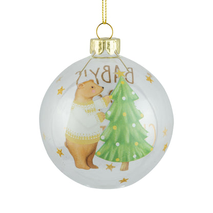 Baby's First Christmas Glass Ornament with Bear & Tree, 3"