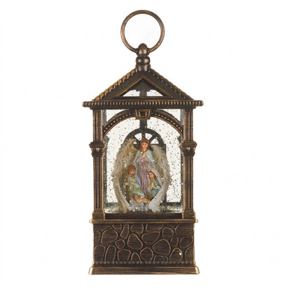 Bronze Nativity & Angel Musical LED Snow Globe Lantern