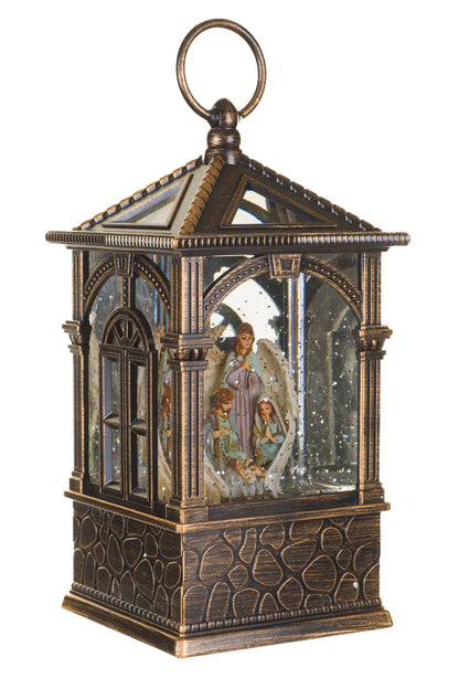 Bronze Nativity & Angel Musical LED Snow Globe Lantern