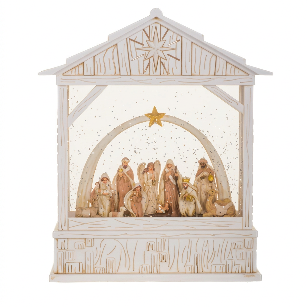 Musical LED Nativity Stable Snow Globe, 10"
