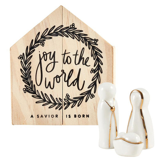 Ceramic Figurines of Holy Family in Wood Box
