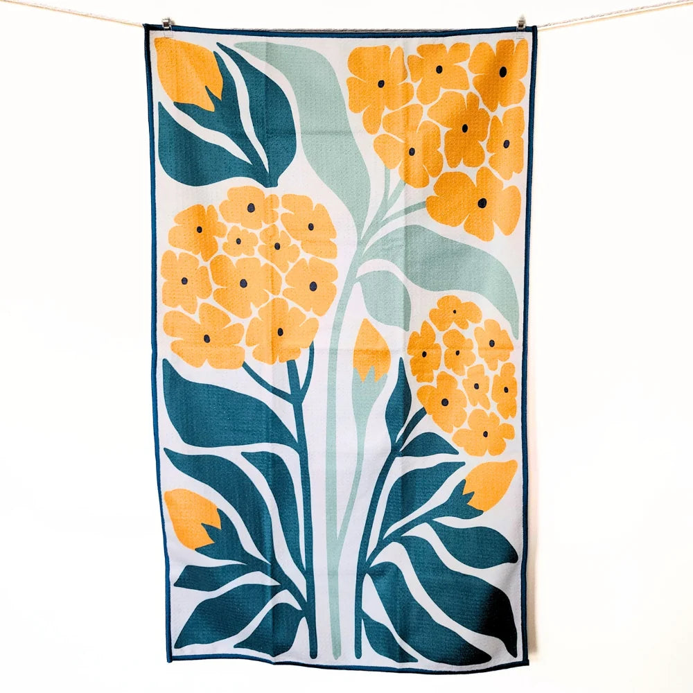 Double Sided Microfiber Tea Towel - Orange Flowers