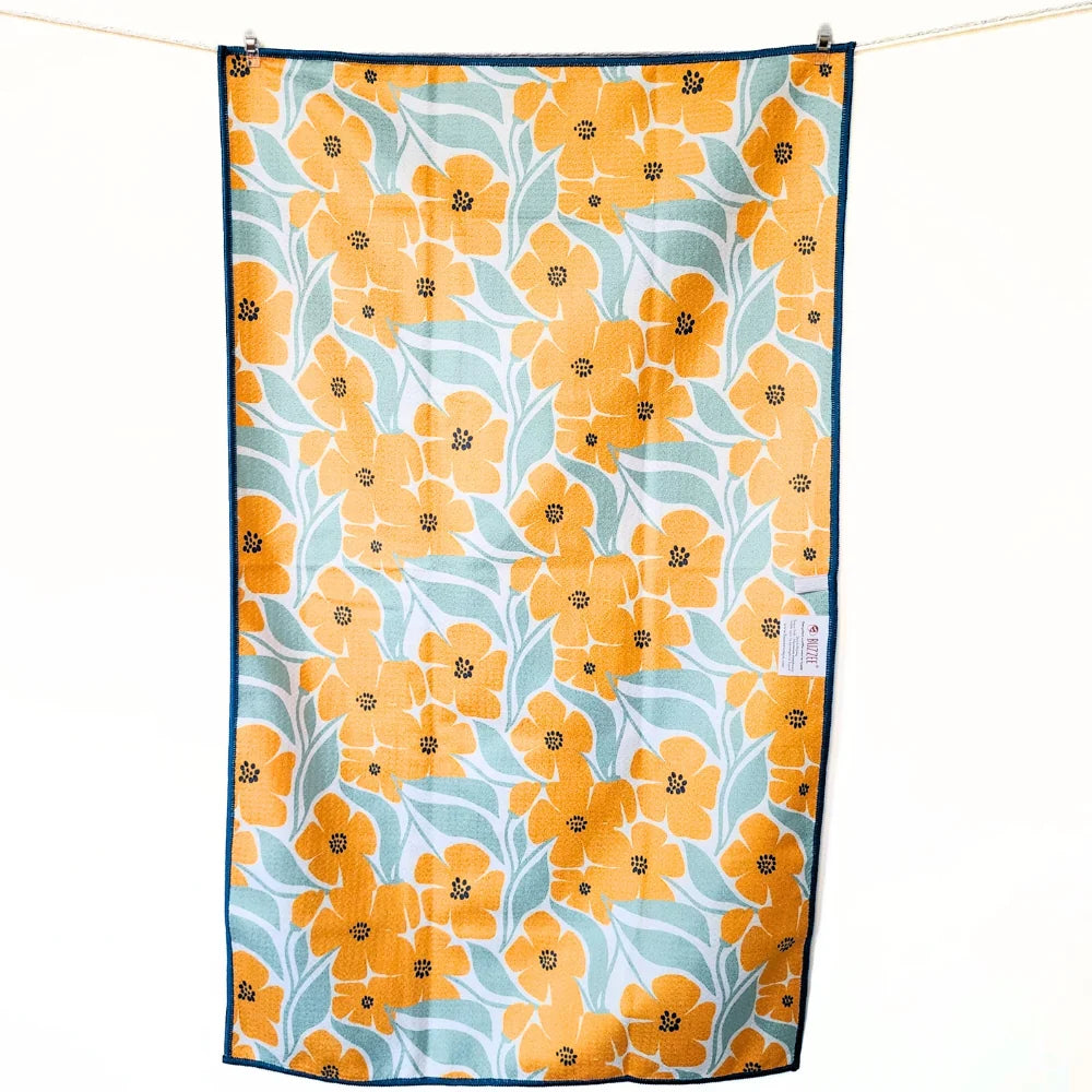 Double Sided Microfiber Tea Towel - Orange Flowers