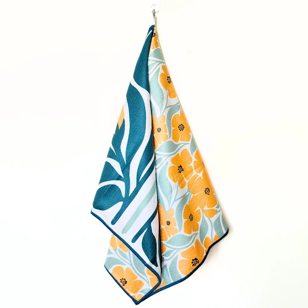 Double Sided Microfiber Tea Towel - Orange Flowers