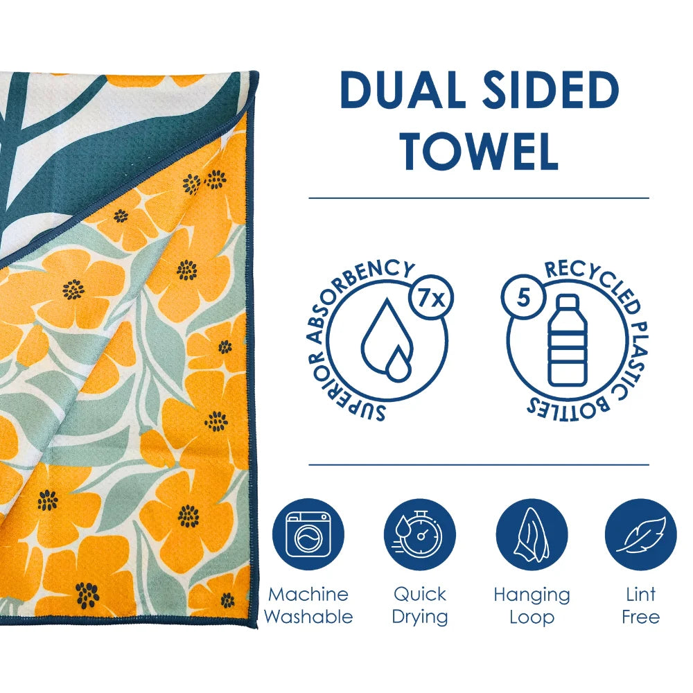 Double Sided Microfiber Tea Towel - Orange Flowers