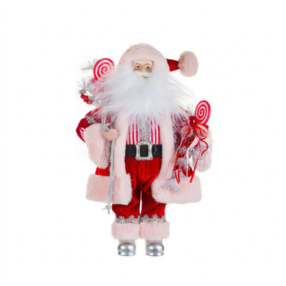 Red & Pink Candy Cane Santa Figurine