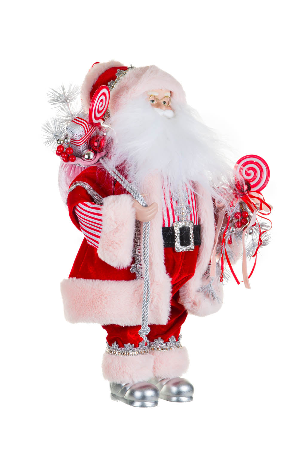 Red & Pink Candy Cane Santa Figurine