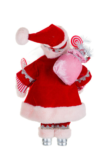 Red & Pink Candy Cane Santa Figurine