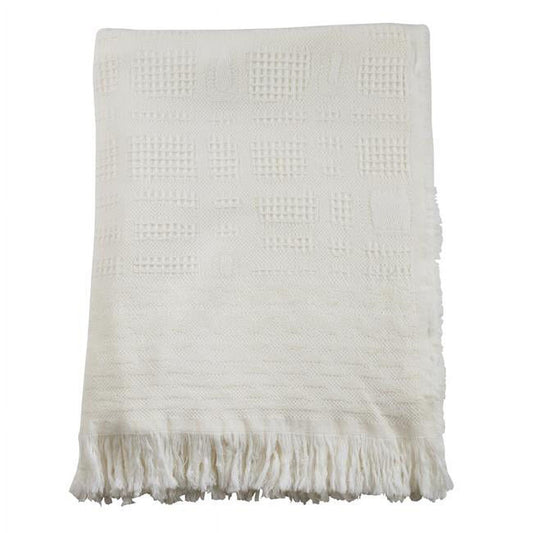 Ivory Cross Hatch Waffle Weave Throw