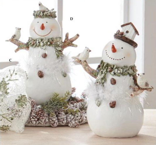White Glittered Snowman Figurine with Feathers – 9.75"