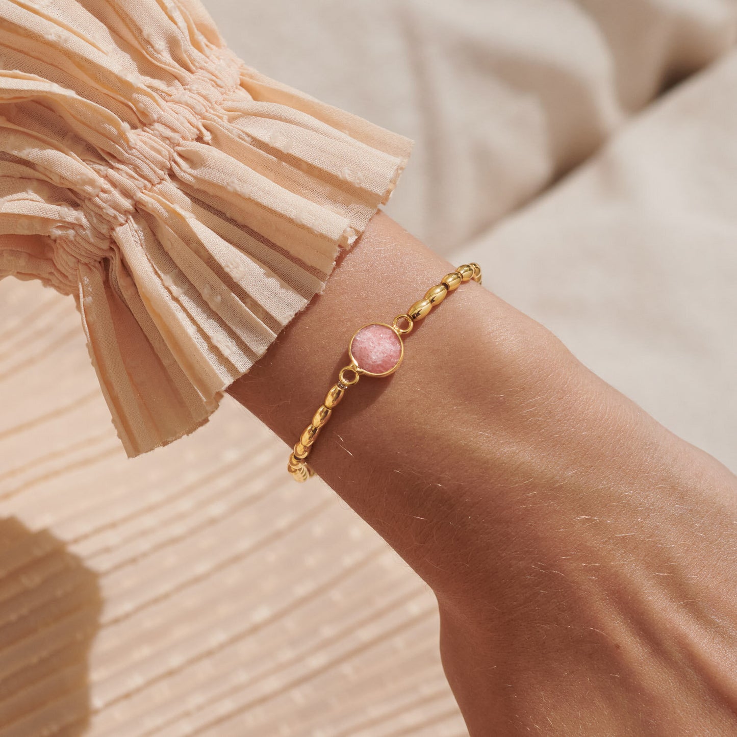 Serenity Stones Watermelon Quartz Bracelet In Gold-Tone Plating