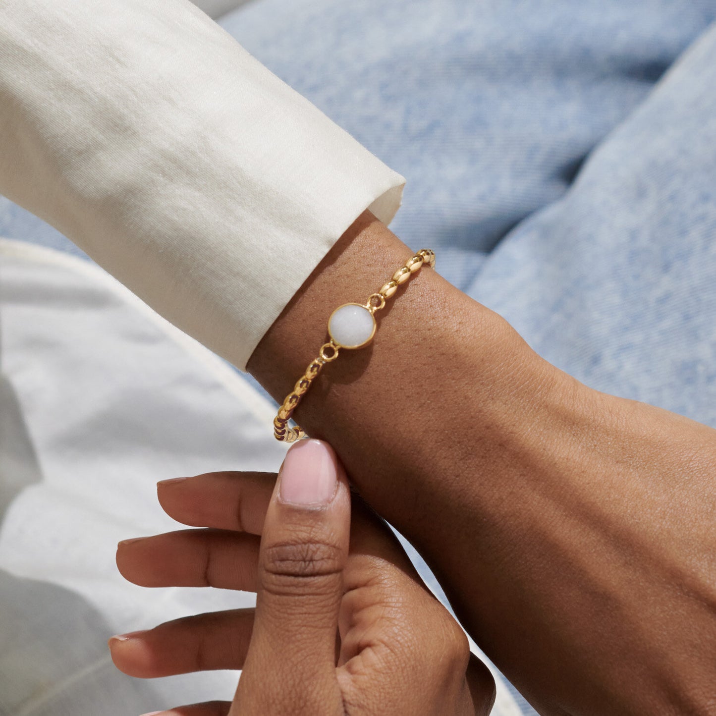 Serenity Stones White Jade Bracelet In Gold-Tone Plating