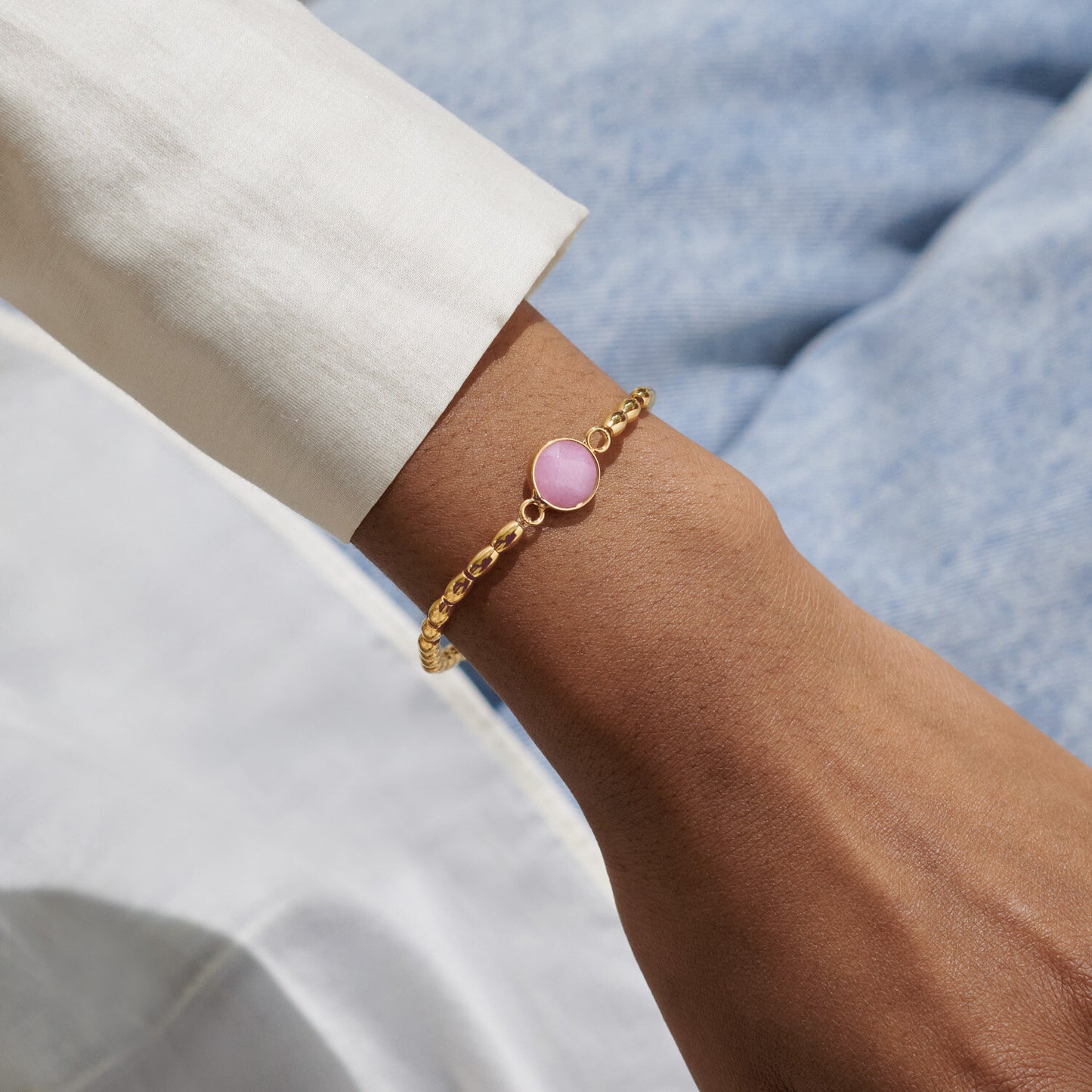 Serenity Stones Pink Jade Bracelet In Gold-Tone Plating