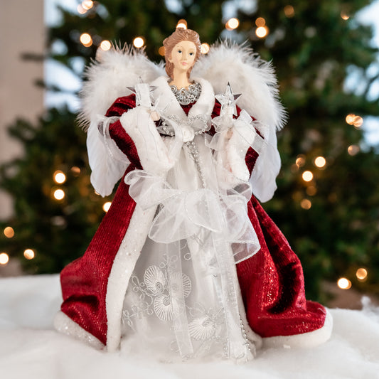 Gabriella 14" Red and White LED Angel Tree Topper