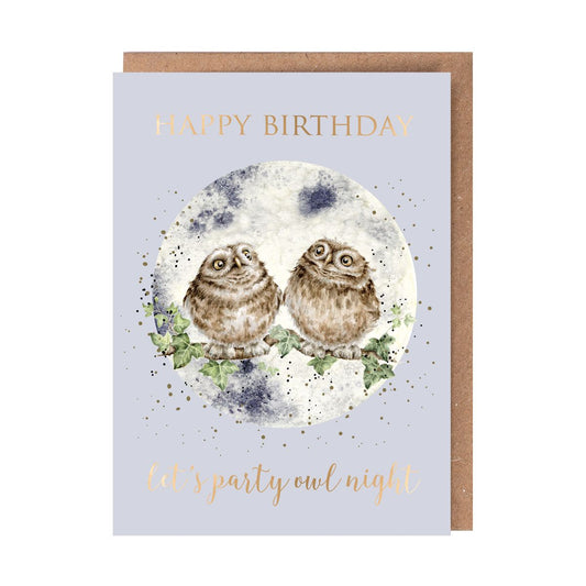 'Party Owl Night' Owl Birthday Card