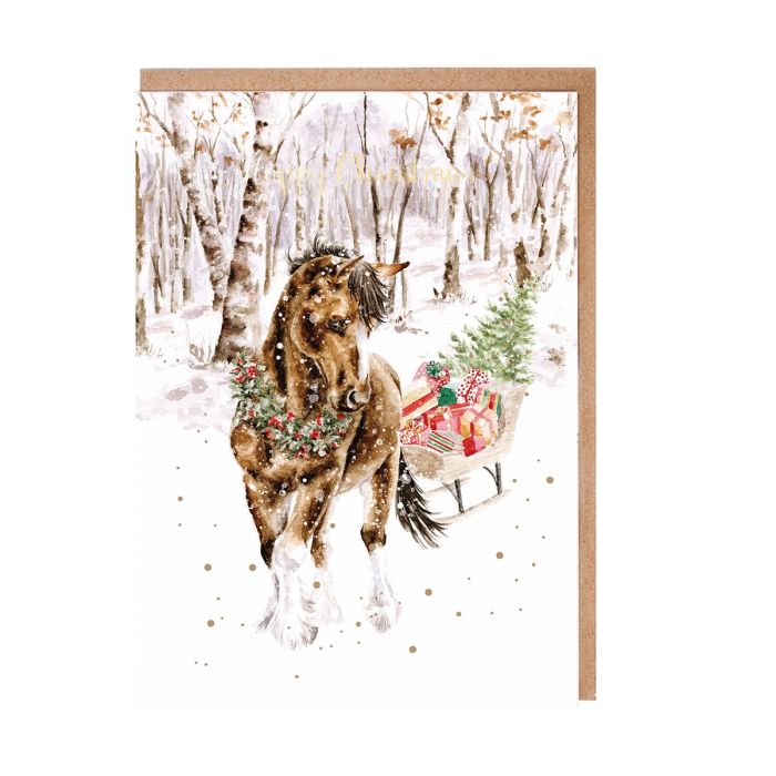 ‘Snowy Sleigh Ride' Horse Card