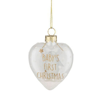 Baby’s First Christmas Glass Heart Ornament with Penguin, 2.5"