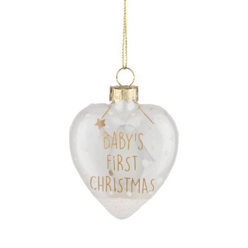 Baby’s First Christmas Glass Heart Ornament with Penguin, 2.5"
