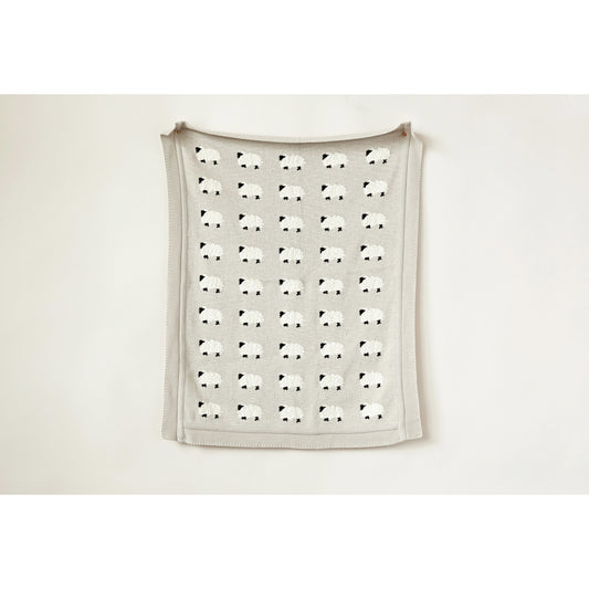 Cotton Knit Baby Blanket with Sheep Design