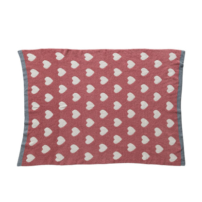 Pink Cotton-Blend Chenille Baby Blanket with Hearts