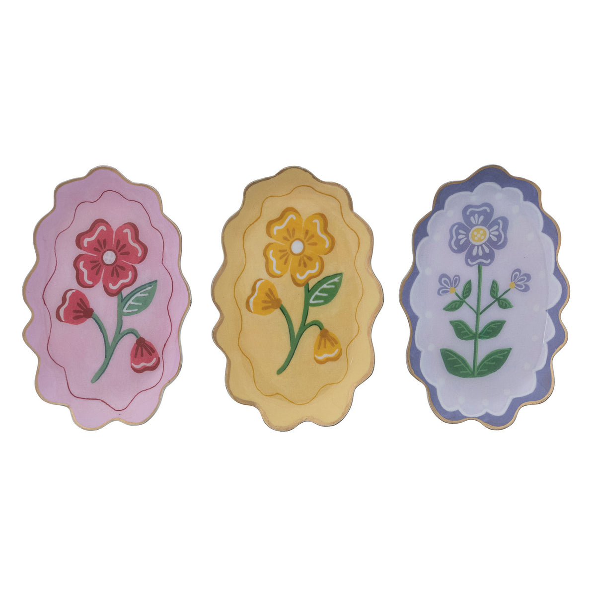 Enameled Metal Scalloped Tray with Flower
