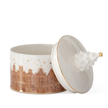 Dolomite Holiday Container with Cityscape & Christmas Tree Lid