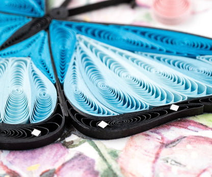 Blue Butterfly Pink Flowers Quilling Card