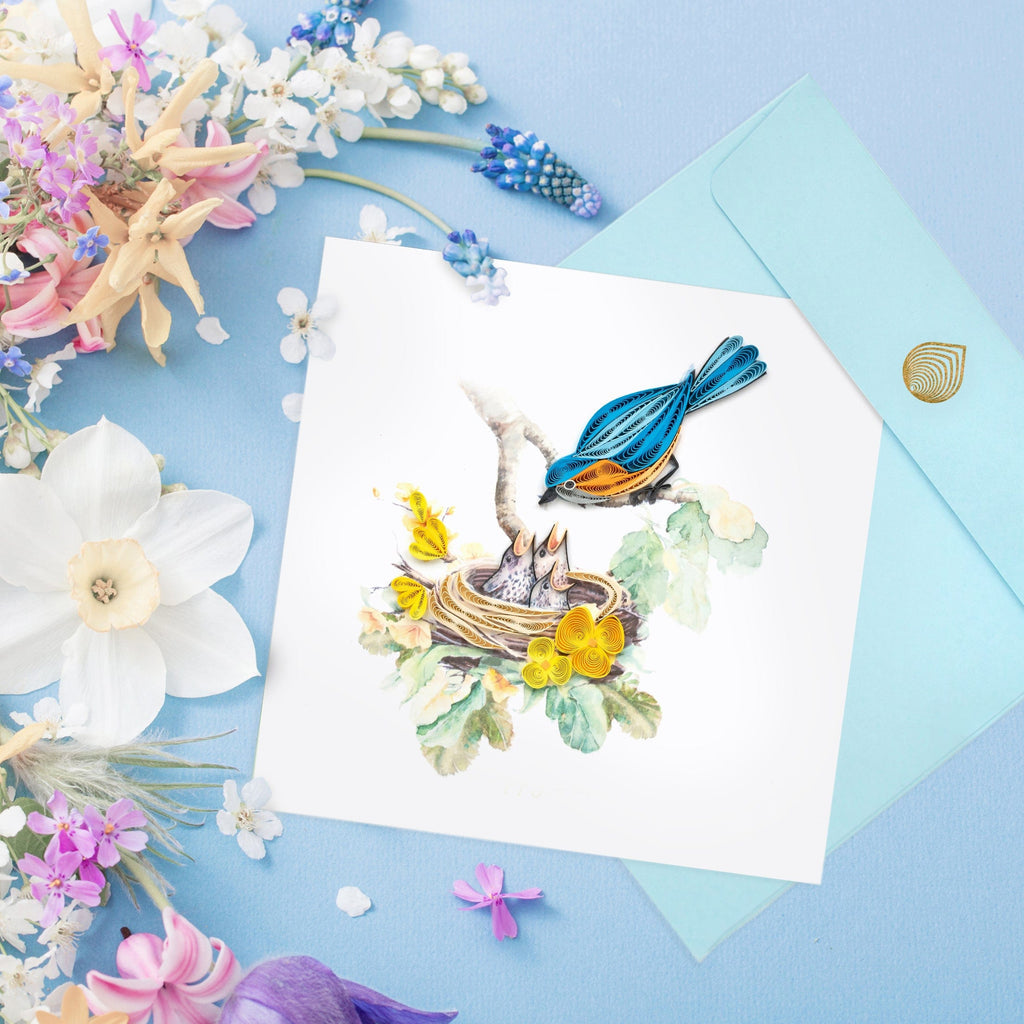 Quilling Card Blue Bird & Babies