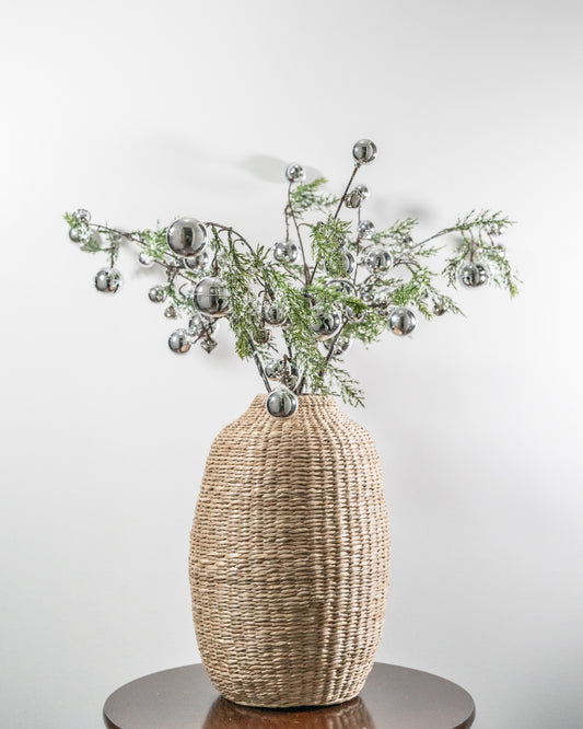 35” Snowy Pine Branch with Silver Bells