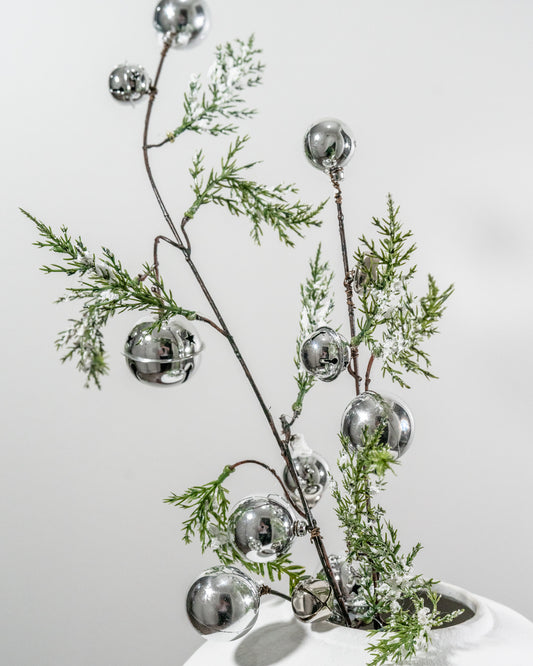 35” Snowy Pine Branch with Silver Bells