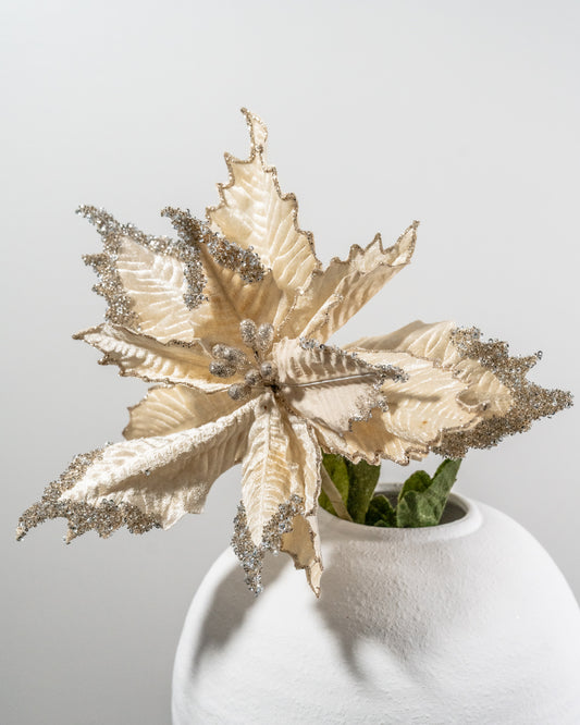 27” Ivory Velvet Poinsettia Stem