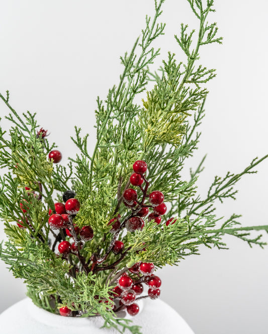 27” Cypress Pine with Dark Red Iced Berry Stem