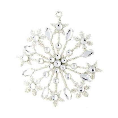 Crystal Jeweled Snowflake Ornament – 4" Silver Holiday Ornament