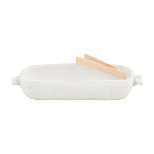 Ceramic Bread Bowl & Tongs